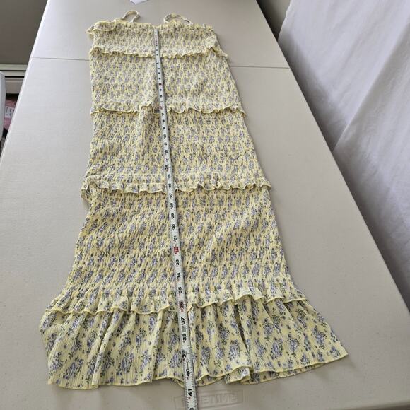 Mable Esme Sleeveless Tiered Ruffle Dress Women's L Yellow Purple Floral Midi - Picture 12 of 16